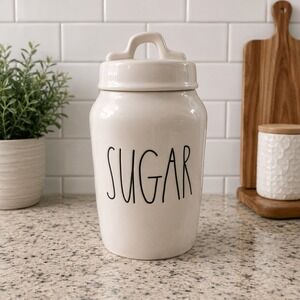 Rae Dunn Artisan Collection Sugar Canister Cream Ceramic Fat Lid‎ Handle